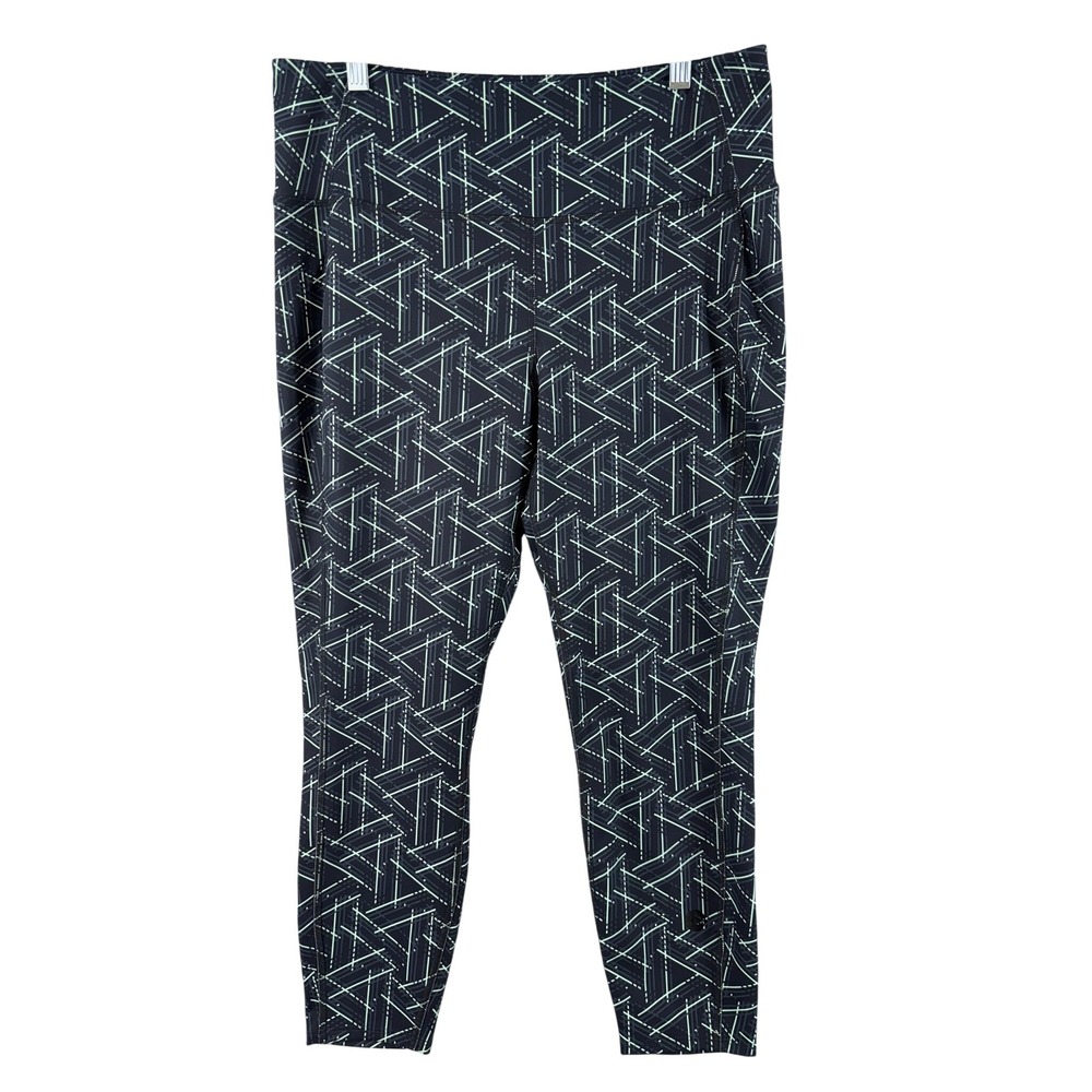 L.L.Bean Leggings Women‎ LP Petite Black Mint Geometric High Rise Pockets Active